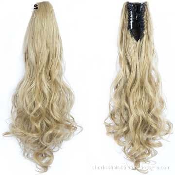 Wholesale Grey Curl Natural Wave Claw-Clip Drawstring Ponytail Extension Hairpiece Synthetic Hair Ponytails For Women Girl